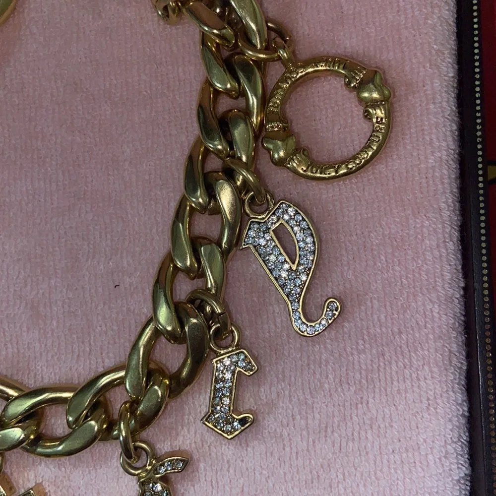 Y2K JUICY COUTURE GOTHIC INITIAL CHARM BRACELET DOG COLLAR SWAROVSKI CRYSTALS